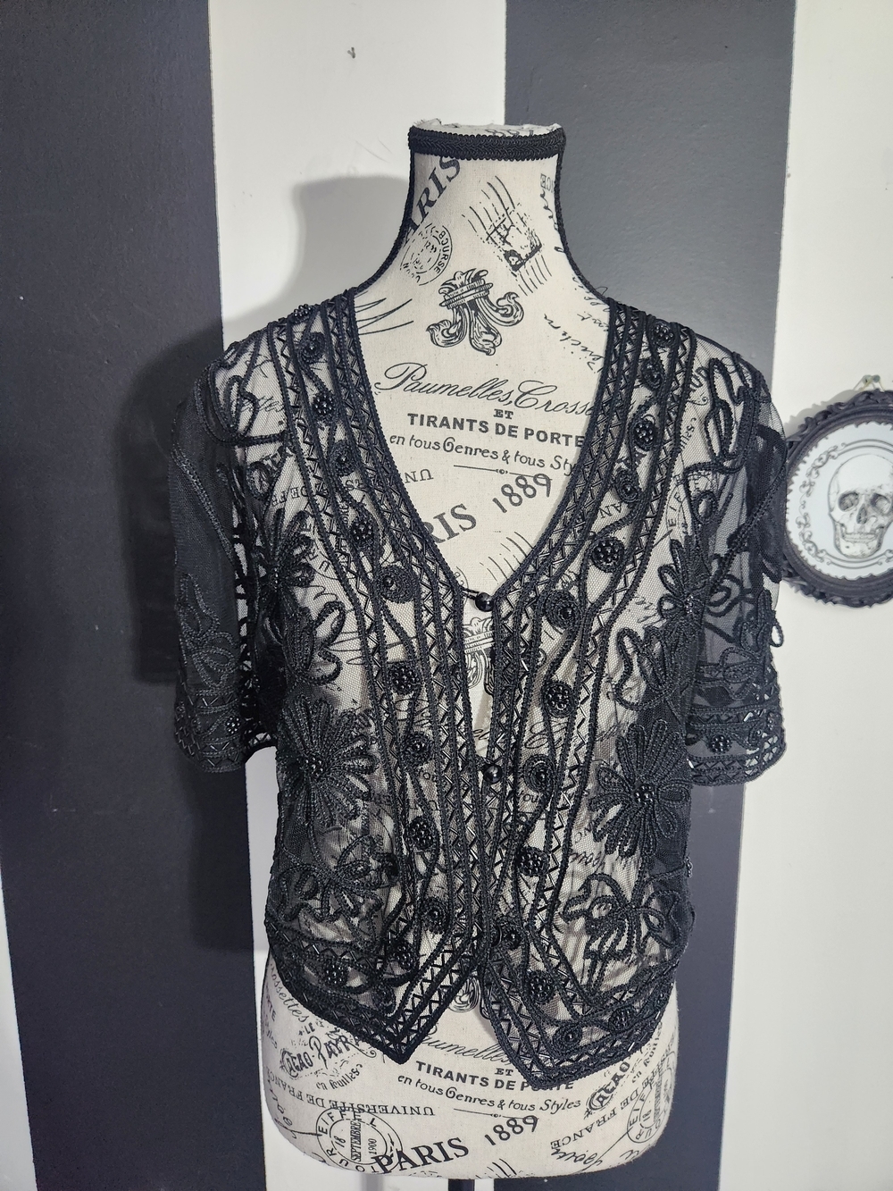 Valenti Embroidered Lace Open-Front Top